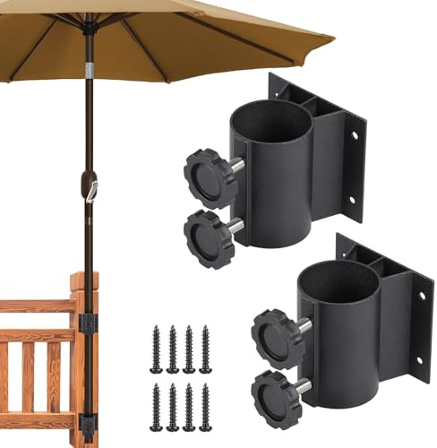 efuturetime 2 x Supporti Ombrellone da Balcone per Palo 33-50 mm con 8 Viti | Portaombrellone per Ringhiera, per Terrazza, Giardino e Bar