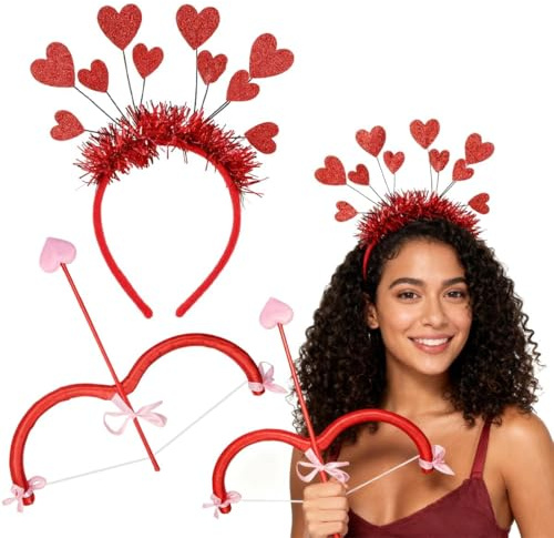 EduPlayte 3 Stück Set Amor Kostüm Damen, Amor Bogen Pfeil, Herz Haarband, Cupid Bow, Valentine Karneval Kostüm Prop Partyzubehör, Party, Faschingsparty, Weihnachten Geschenk