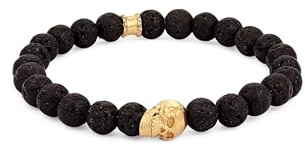 Kuzzoi Buddha Herren Armband mit Lava Stein Perlen (schwarz) und Totenkopf Bead aus 925 Sterling Silber Steinarmband Energiearmband, Länge 21 cm