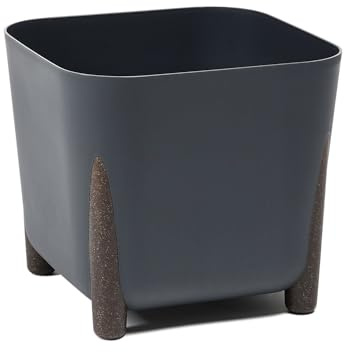 Planter with Water Drain, Width 21 cm, 6 L, Modern Flower Pot with Stylish Feet, Plastic Plant Pot for Indoor and Outdoor Use, Anthracite Colour