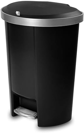 Addis Mode 50L Kitchen Pedal Bin | D-Shape Soft Close Waste Bin, Black | Modern 50L D-shape pedal bin with soft close lid, flat back design and stay-open function for everyday kitchen waste