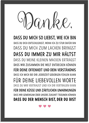 OWLBOOK® Geschenke für Frauen Männer zum Geburtstag | Partner Geschenke | Ostergeschenke Geburtstagsgeschenke für Freundin Freund | Danke Liebe | Bild mit Rahmen