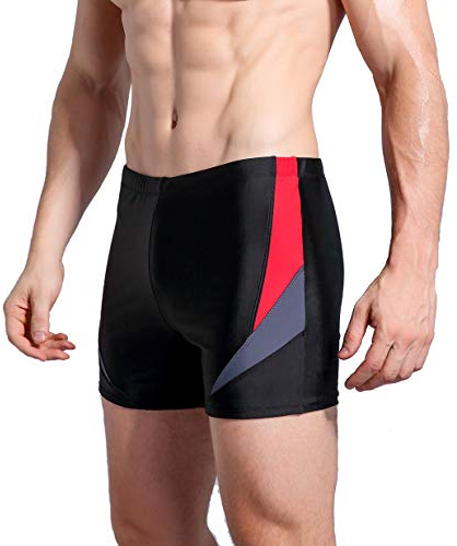 WHCREAT Herren Badehose Sport Schwimmen Boardshorts UV-Schutz Chlor Resistent Rotgrau XL