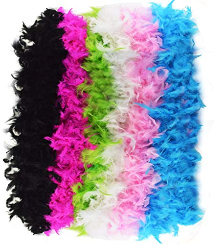 Jerbro, Federboa, bunt und weich, für Damen und Mädchen Glamour-Party, Kostüm-Party, Geburtstag, Fasching, Karneval, Junggesellinnenabschied, 6 Stück - 2 Meter