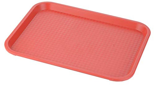 Ototon Plateau de Service Déjeuner Rectangulaire en Plastique Antidérapants Plat à Fruits Dessert pour Support d'Assiette Restauration Cuisine 35 * 27cm (Rouge)