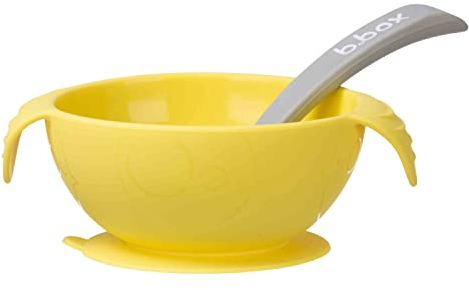 B.Box First Meal Tableware Set with Suction Plate for Baby and Spoon in Soft Silicone - Non-Slip Bowl Covered Baby Learning - Lemon Sherbet