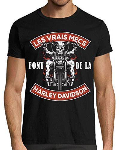 T-Shirt Humour Moto, Les Vrais mecs Font de la Harley, idée Cadeau Motard (XXL) Noir