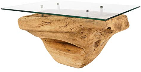 Windalf Antiker Vintage Couchtisch mit Glas Tabea 90 cm Landhaus Wohnzimmertisch Sideboard UNIKAT Handarbeit Wurzelholz