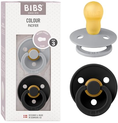BIBS Colour Schnuller 2er-Pack, BPA-frei, Kirschform Nippel. Naturkautschuk/Latex, Hergestellt in Dänemark. 18+ Monate (2er Pack), Cloud/Black