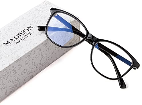 Madison Avenue Blaulichtfilter Brille Damen, TR90 Blaulichtbrille, Computerbrillen zum Spielen, Metallscharnier Brille Blaulichtfilter ohne Sehstärke (Schwarz)