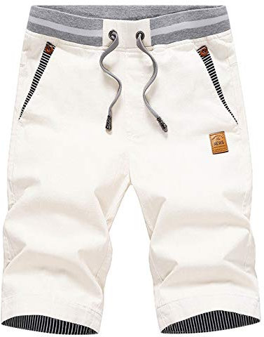 JustSun Short Homme Coton Short Court Homme Ete Chino Blanc M