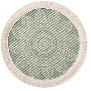 SWECOMZE Boho Platzdeckchen, rund, 33 cm, gewebte Baumwolle Platzsets Untersetzer, 2er-Set mit Quaste, Platzset für Esszimmer, Küche, Tischdekoration,Party,Hochzeit usw (Grün)