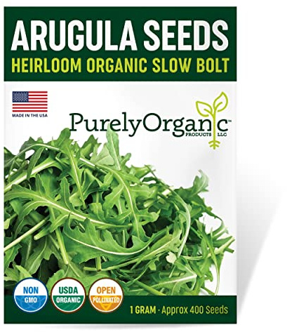 Purely Organic Arugula Seeds (Slow Bolt) - Approx 400 Seeds - USDA Organic, Non-GMO, Open Pollinated, Heirloom, USA Origin