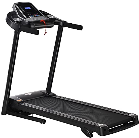 HOMCOM Laufband Klappbar elektrisch 500W 1-12,8 km/h mit LED-Display Getränkehalter und Handyhalterung für Home Gym Indoor Fitness Stahl ABS Schwarz+Grau 142 x 66 x 127 cm