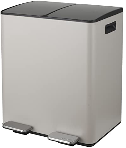Spirella - Mülltrennsystem Küchenabfalleimer 40L (2x20L) mit Pedal - Modell Aliya - Gebürsteter Edelstahl - Soft-Close-Deckel - Herausnehmbare Inneneimer - Seitliche Griffe - Matt Taupe