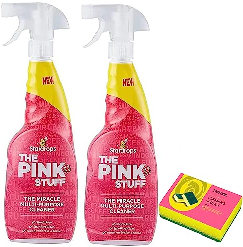 St@llion The Pink Stuff Spray Miracle Mehrzweck-Trigger-Fettflecken, dicke Reinigung, Badezimmer-Schaumgel, Reinigungsspray, Schmutz, Glanz, inklusive 1 Reinigungsschwamm, 850 ml