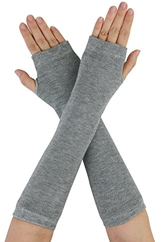 Allegra K Unisex Classic Fashion Stretch Fingerless Arm Warmers Oversleeve Gloves Light Grey As shown in image