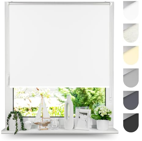 Tom'Shop Tom'Shop® Verdunkelungsrollo Klemmfix ohne Bohren(Weiß 130cm x 150cm) Seitenzugrollo Thermorollo Klemmrollo mit Klemmträger Fensterrollo Super Blackout Rollo