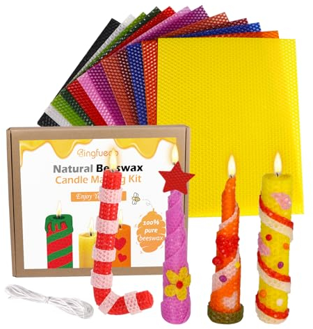 Bingfuego Beeswax Candle Making Kit for kids-12 Colors Beeswax Sheets for Candle Making, Make You own Candle Making kit for Adults, 100% Pure Beeswax Honeycomb Sheet DIY Craft Gift,10 x 8 inch