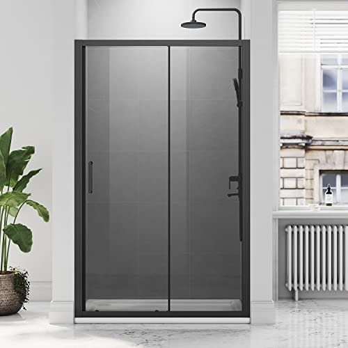 ELEGANT Black Sliding Shower Door Shower Screens with 8mm Easy Clean Glass Modern Bathroom Shower Enclosures Wetroom Cubicles 1200mm