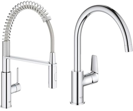 GROHE 30361000 GET Professional Kitchen Tap, Chrome & BauEdge kitchen Tap, Tool Less fitting, Chrome Mixer Tap 31367001