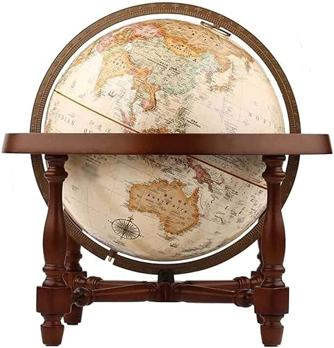 SZWH Klassische Vintage Große Weltkugel mit Antik-Schattierung und Holzsockel Durchmesser Vintage Art Terrain Politischer Globus 12 (30cm)