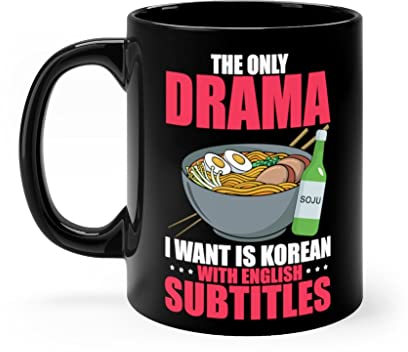 Kaffeetasse aus Keramik, lustiges koreanisches Drama mit englischen Untertiteln, Beobachtungsliebhaber, humorvoll, K-Pop-Fans, 325 ml, Geschenk für K-Drama-Fans, 325 ml, Schwarz