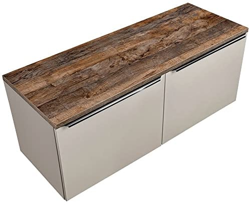 Lomadox Badmöbel Waschtisch Unterschrank Set, 120cm Waschbeckenschrank, Taupe mit Vintage Oak Eiche Nb., 4 Softclose-Schubkästen, B/H/T ca. 120,4/48,5/46 cm