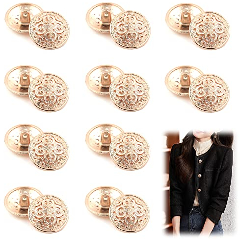 XCSJ 20 Stück Knöpfe Metall Vintage Metallknöpfe Ösenknöpfe Vintage Antike Metall Blazer Knöpfe Metall Blazer Knöpfe Rund Metallknöpfe für Mantel, Blazer,Hemd, Jacke,Uniform (Gold)