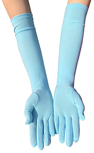 PTNKUIIY Damen Lange Handschuhe, Abendhandschuhe Milchseide Handschuhe Opernhandschuhe Tanzhandschuhe 1920er Stil Elastisch Ellenbogen Handschuhe für Frauen Fasching, Karneval, Tanzen,Blau