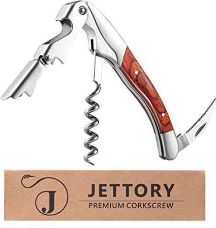 Jettory Tire-bouchon | limonadier professionnel de sommelier avec découpe-capsule, decapsuleur et double charnière pour bouteilles de vin | ouvre bouteille en acier inoxydable.