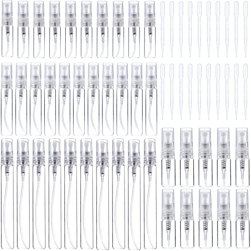 RUIJIE 40 Piezas Mini Botella de Spray de Cristal Atomizador de Perfume Rellenables 2ml 3ml 5ml 10ml Frasco de Perfume con Pipetas Spray de Perfume para Viajes Vacacione