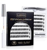 Individual Eyelashes with Glue,Larbois 45 Clusters False lashes Natual Look Eyelashes Self Adhesive Reusable Soft Fluffy Latex Free Russian Lashes Eyelash Extensions Clear Glue 10-16mm-01