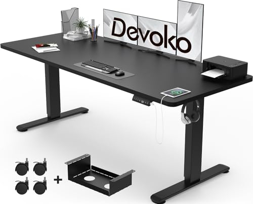 Devoko Electric Standing Desk 180 x 80cm with USB Charging Height Adjustable Desk with Desktop Sit Stand Up Desk Heavy Duty Steel 3 Memory Smart Pannel(Black)