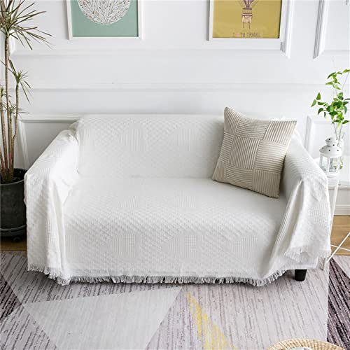 Homxi Sofa Überzug 4 Sitzer Big Sofa,Sofabezüge mit Herz Überwurf für Sofa Baumwolle Sofa-Handtuch Weiß Couch Überzug 230x250CM