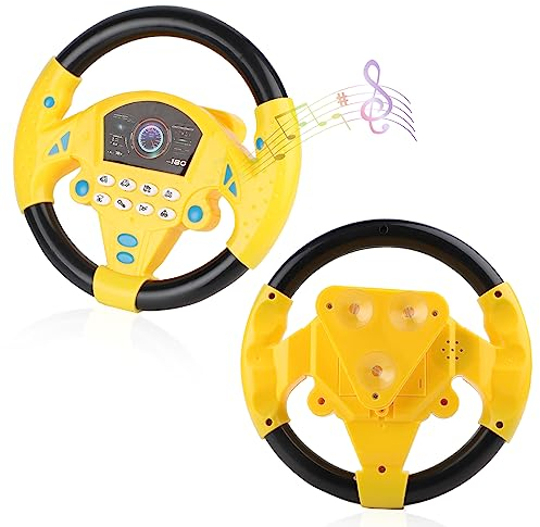 DBREAKS Juguetes de Volante para niños, Volante de Juguete con Luces Música, Copiloto Volante Niños Juguete Volante de simulación, conducción Juguetes educativos (Amarillo)