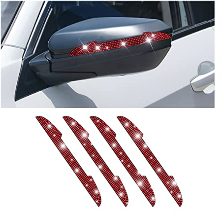 CGEAMDY 4 Stück Rückspiegel dekorative Streifen, Strass Bling Autotürgriff Kratzschutz, Strass Anti-Kratzer Crash Vorder-und Hintertür Autotür-Protektoren (Rot)