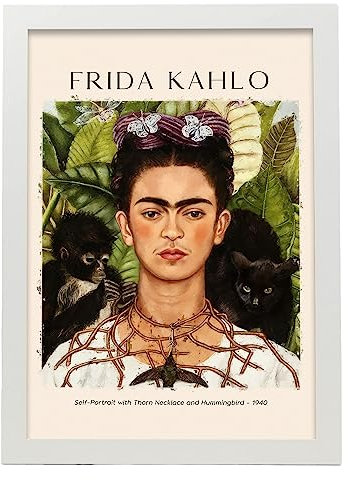 Poster Wirbelsäulenkragen und KolibriDekorative Bilder für Ihr Wohnzimmer, Schlafzimmer, Zuhause. Wandkunst-Drucke. Ästhethetische Wanddrucken, die von Frida Kahlo A3 mit weißen Rahmen inspiriert sind