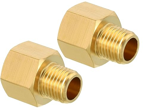 sourcing map 1/4 NPT Male x 3/8 NPT Female Brass Pipe Fitting Hex Reducer Adaptor for Water Gas Transfer, 2pcs