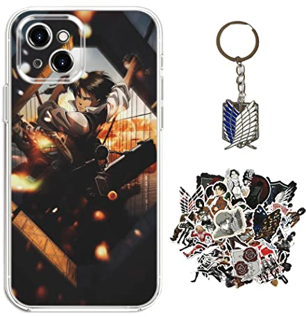 Staremeplz Attack -on Titan Hülle für iPhone 12 Pro Anime Handyhülle [Mit Schlüsselbund und 50pcs Aufkleber] Cartoons Transparent Silikon Case Hülle für iPhone 12 Pro