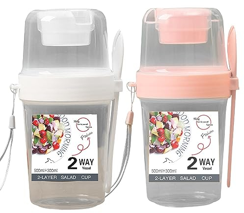 CAMEIRGOU Porta Yogurt Y Cereales, 2PCS Tarros De Avena Durante La Noche, Bote Yogurt Con Tapas, Contenedor De Avena Durante La Noche Con Tapa Y Cuchara, Vaso De Cereales Apto Para Cereales, Frutas