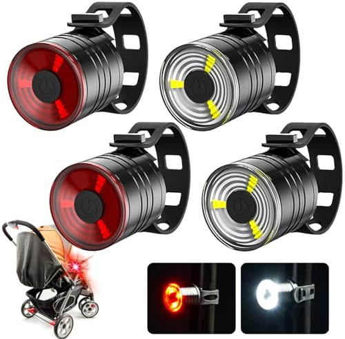 4 Stück Kinderwagen Licht, LED-Kinderwagenleuchten, Wasserdichte Kinderwagenlicht mit 3 Lichteffekte, Buggylicht für alle Kinderwagen, Rucksack Licht Blinklicht Kinderwagen Zubehör(Weiss,Rot)