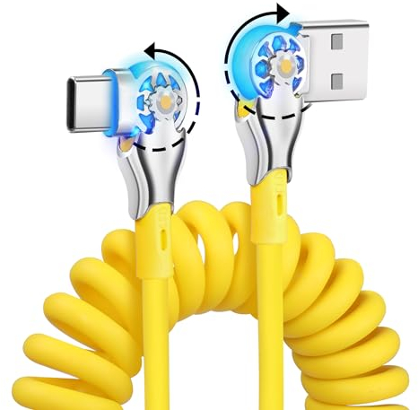 YACSEJAO Câble USB de type C enroulé - Charge rapide - 1,8 m - 180 ° - Double câble de charge USB C rotatif flexible - Pour la maison, le bureau, la voiture (40 W)