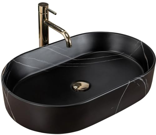 GTM Design Aufsatzwaschbecken Matt Modern Waschbecken ohne Hahnloch - Elegant Aufsatzwaschbecken Oval für Badezimmer und Gäste WC - nur Bad Waschbecken - Modell 10