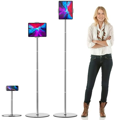 nediea Tablet Floor Stand, Height Adjustable Metal Rod Tablet Stand For iPad, 360° Rotatable Tablet Floor Holder for iPad/for iPad Pro/for iPhone/for Samsung/for Kindle or 4.7-12.9 Inches Devices