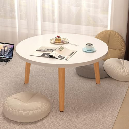 lamphle Petite table basse ronde, table basse circulaire avec pieds en bois massif, table d'appoint moderne pour salon, table centrale moderne pour la maison et le bureau, blanc, 14072782