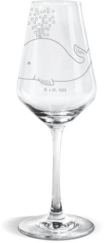 Mr. & Mrs. Panda Weißwein Glas Wal Konfetti - Geschenk, Weinglas, Weißweinglas, Spülmaschinenfeste Weingläser, Meer, Weinglas mit Gravur, Abnehmen,
