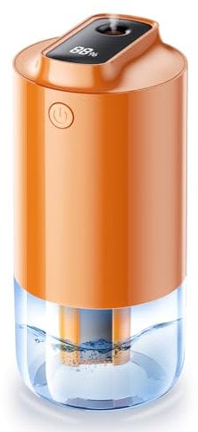 Jurqqqer Tragbarer kleine Luftbefeuchter, Silberionen Antibakteriell, 250ml Mini Kaltnebel-akku Luftbefeuchter für Auto, Automatischer-Ein/Aus, persönlicher Luftbefeuchter für Reisen, Büro - Orange