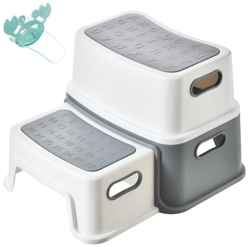 UCAMP Sgabello Bambini,Robusto Scaletta a 2 Gradini per Bagno,Lavandino e Toilette,Sgabello a due gradini per bambini Design Antiscivolo e Antiribaltamento,Sopporta Fino a 90 kg