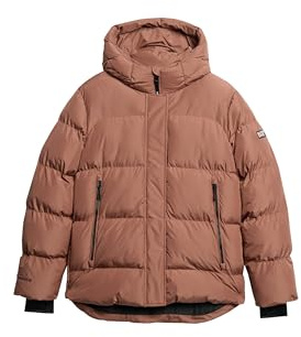 Superdry Damen Mittellange Sport-Steppjacke mit Kapuze Muskatgewürz Braun 40